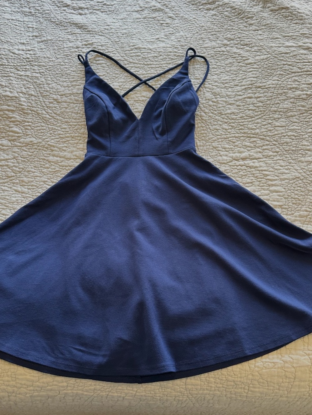 Lulus Navy Blue Fit & Flare Strappy Back Dress Size Small